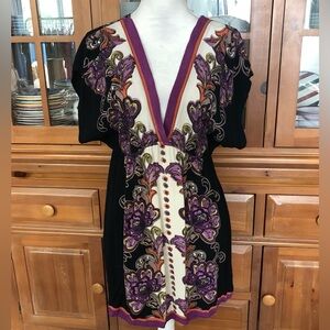 👗Angie Black Tunic with Purple and Cream Floral Print